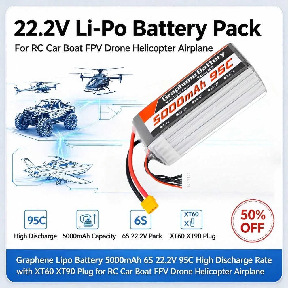 5000mAh 6S 22.2V 95C Graphene  - đánh giá và giá 6S Lipo Battery 22.2V 5000Mah